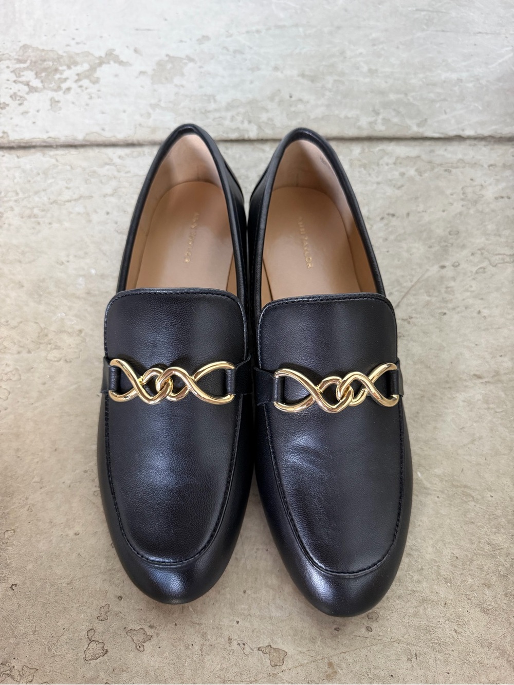 Ann Taylor Black Leather Loafers with Gold Link Detail NWT